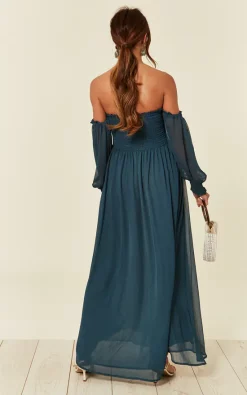 Discount ⌛ CY Boutique Off Shoulder Chiffon Maxi 👗 Dress With Long Sleeves In Blue 😍 -Alie Street Shop unnamed file 2357