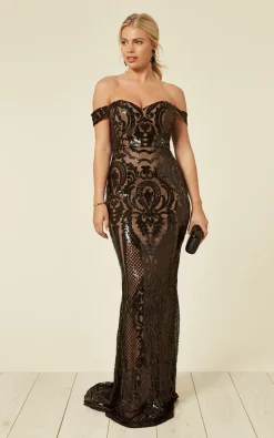 Best Sale π₯ Nazz Collection Layali Black Nude Bardot Sweetheart Sequin Embellished Illusion Maxi Fishtail π Dress β