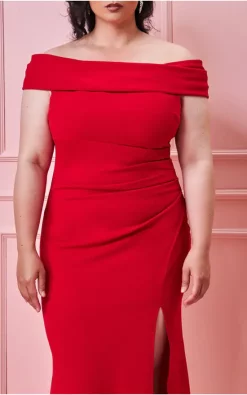 Coupon 😍 Goddiva Plus Off The Shoulder Maxi With Split In Red 🤩 -Alie Street Shop unnamed file 2381