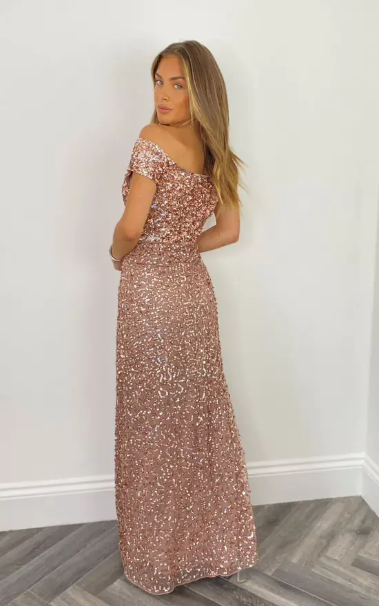 Discount π Sistaglam Astrid Rose Gold All Over Sequin Maxi π Dress π 5 Discount π Sistaglam Astrid Rose Gold All Over Sequin Maxi π Dress π - Image 3