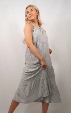 Best deal 🌟 Big Wide Grin "Summer Vibes" Strap Frill 👗 Dress In Vintage Grey 🛒