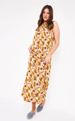 Top 10 😀 COCOOVE Lullah Halterneck Maxi 👗 Dress In Brown Leaf Print 🛒 -Alie Street Shop unnamed file 2393