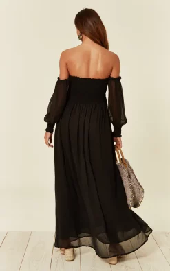 Best Pirce 🤩 CY Boutique Off Shoulder Chiffon Maxi 👗 Dress With Long Sleeves In Black ✨ -Alie Street Shop unnamed file 2400
