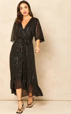 Brand new 👍 Bella And Blue Sequin Plunge Maxi 👗 Dress In Black ⌛ -Alie Street Shop unnamed file 2428