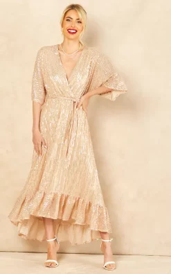 Discount π Bella And Blue Sequin Plunge Maxi π Dress In Gold β€οΈ