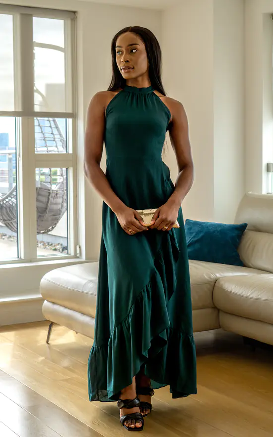 Cheap π₯ Double Second Green Crepe Halter Neck Wrap Front Frill Maxi π Dress π 4 Cheap π₯ Double Second Green Crepe Halter Neck Wrap Front Frill Maxi π Dress π - Image 2