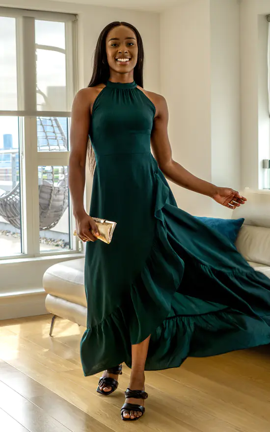 Cheap π₯ Double Second Green Crepe Halter Neck Wrap Front Frill Maxi π Dress π 5 Cheap π₯ Double Second Green Crepe Halter Neck Wrap Front Frill Maxi π Dress π - Image 3