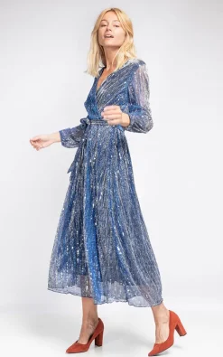 Discount π Brunch Club π§ Girls. The Lumi Blue Party Wrap Glitter/ Sequin Maxi π Dress β¨