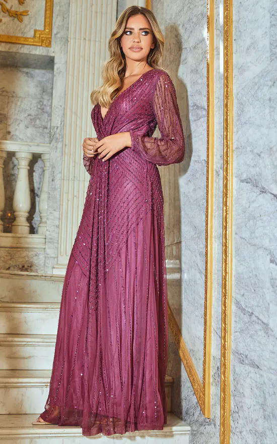 Top 10 π Sistaglam Amber Berry V Neck Beaded Full Sleeve Maxi π Dress π 4 Top 10 π Sistaglam Amber Berry V Neck Beaded Full Sleeve Maxi π Dress π - Image 2