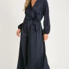 Best Sale 🎉 KRISP Long Sleeve Wrap Front Navy Satin Maxi 👗 Dress 🥰 -Alie Street Shop unnamed file 2498