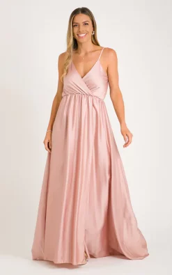 Brand new 🔔 KRISP Strappy Wrap Front Light Pink Satin Maxi 👗 Dress ✨