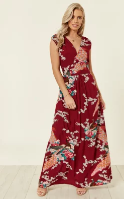 Best Sale 🛒 Ruby Rocks Claret Peacock And Floral 🌞 Summer Maxi 👗 Dress ✨