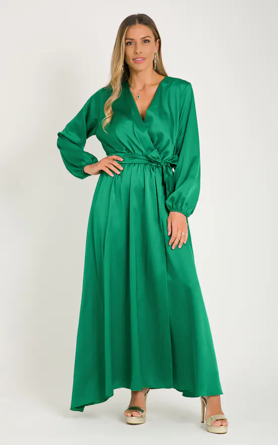 Best Sale β¨ KRISP Long Sleeve Wrap Front Green Satin Maxi π Dress π 3 Best Sale β¨ KRISP Long Sleeve Wrap Front Green Satin Maxi π Dress π