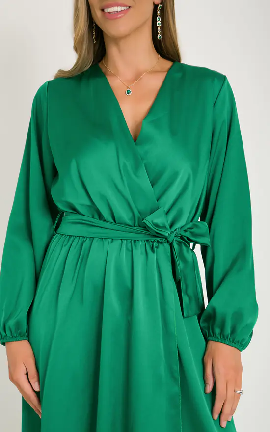 Best Sale β¨ KRISP Long Sleeve Wrap Front Green Satin Maxi π Dress π 4 Best Sale β¨ KRISP Long Sleeve Wrap Front Green Satin Maxi π Dress π - Image 2