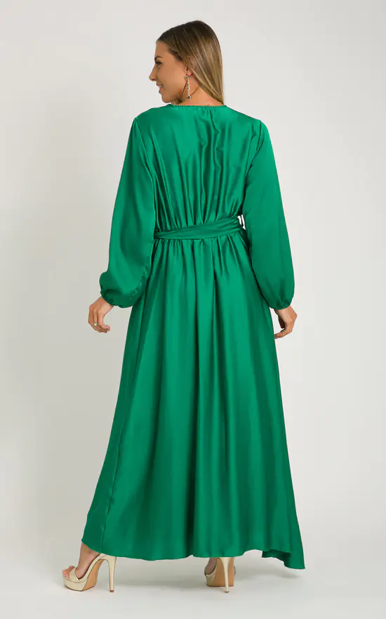 Best Sale β¨ KRISP Long Sleeve Wrap Front Green Satin Maxi π Dress π 5 Best Sale β¨ KRISP Long Sleeve Wrap Front Green Satin Maxi π Dress π - Image 3