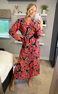 Best reviews of 🥰 KURT MULLER Pink And Orange Floral Crossover Wrap Maxi 👗 Dress With Long Sleeves ⌛ -Alie Street Shop unnamed file 2548