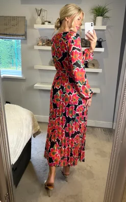 Best reviews of 🥰 KURT MULLER Pink And Orange Floral Crossover Wrap Maxi 👗 Dress With Long Sleeves ⌛ -Alie Street Shop unnamed file 2549