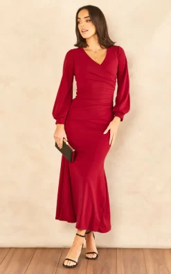 Wholesale 🌟 Feverfish Maxi Long Sleeve Ruched Wrap 👗 Dress Burgundy Red 🎁 -Alie Street Shop unnamed file 2552