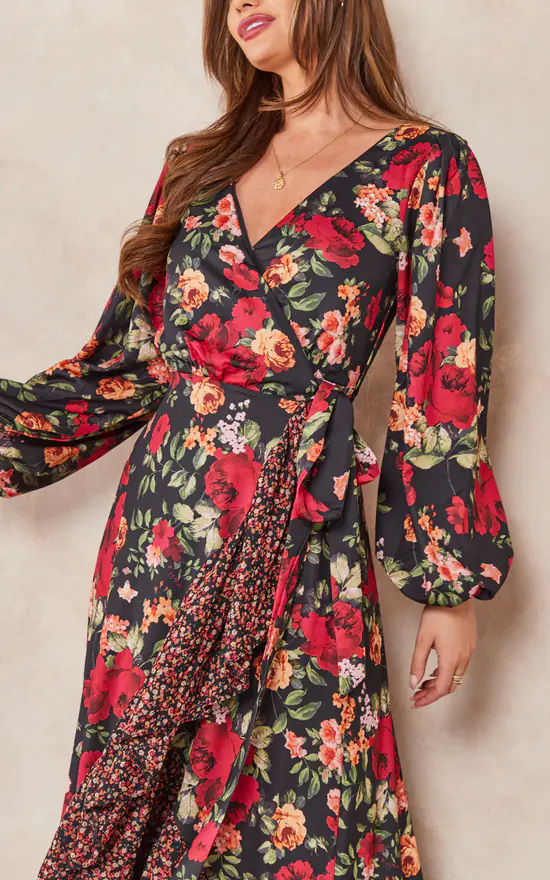 Promo π Goddiva Frill Hem Wrap Maxi π Dress In Red Print π₯° 3 Promo π Goddiva Frill Hem Wrap Maxi π Dress In Red Print π₯°