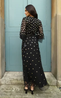 Hot Sale 🔔 Raishma Studio Sequin Embellished Wrap Over Maxi 👗 Dress In Black And Gold 🌟 -Alie Street Shop unnamed file 2584