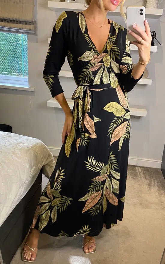 Best deal π€© Izabel London Multi Black Leaf Print Wrap Front Maxi π Dress π 3 Best deal π€© Izabel London Multi Black Leaf Print Wrap Front Maxi π Dress π