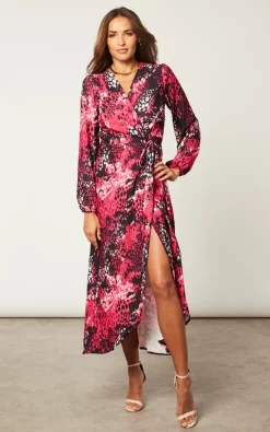 Outlet ✨ Jenerique Wrap Maxi Slit 👗 Dress In Fuchsia 🧨