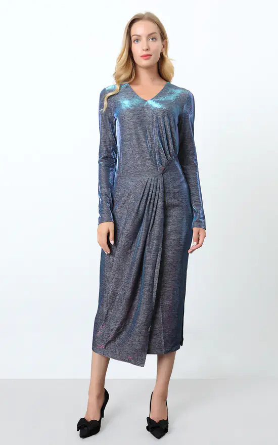 Buy π Smart And Joy Fitted Draped Maxi With Long Sleeves In Metallic Silver β¨ 3 Buy π Smart And Joy Fitted Draped Maxi With Long Sleeves In Metallic Silver β¨