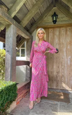 Hot Sale 🔥 The 👗 Dress Cellar Deep Frill Wrap Maxi 👗 Dress In Pink 🔥 -Alie Street Shop unnamed file 2603