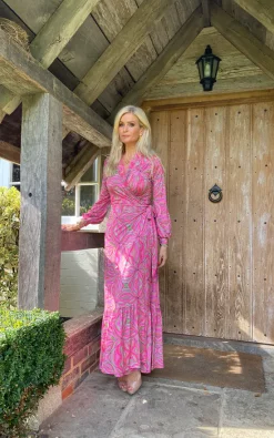 Hot Sale 🔥 The 👗 Dress Cellar Deep Frill Wrap Maxi 👗 Dress In Pink 🔥 -Alie Street Shop unnamed file 2604