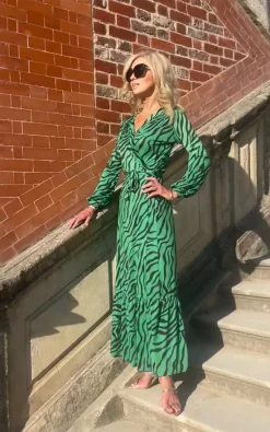 Budget 😍 The 👗 Dress Cellar Deep Frill Maxi Wrap 👗 Dress In Green Zebra Print 🧨 -Alie Street Shop unnamed file 2610
