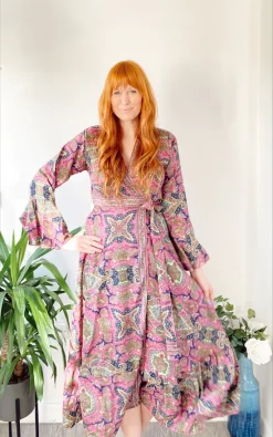 Budget 🥰 LEONORA GYPSY Ophelia Purple Printed Silk Wrap Boho Maxi 👗 Dress 🔥 -Alie Street Shop unnamed file 2668