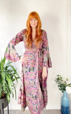 Budget 🥰 LEONORA GYPSY Ophelia Purple Printed Silk Wrap Boho Maxi 👗 Dress 🔥 -Alie Street Shop unnamed file 2670