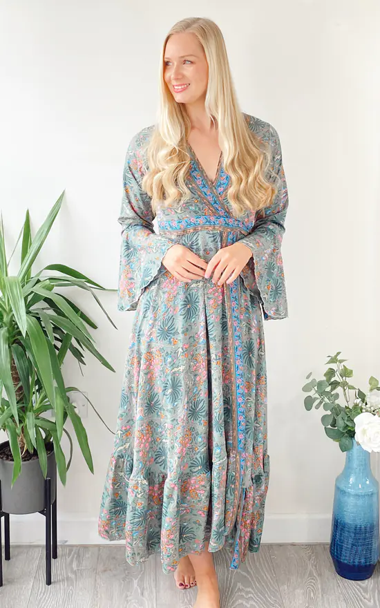 Deals β LEONORA GYPSY Ophelia Green Silk Wrap Boho Maxi π Dress π 5 Deals β LEONORA GYPSY Ophelia Green Silk Wrap Boho Maxi π Dress π - Image 3