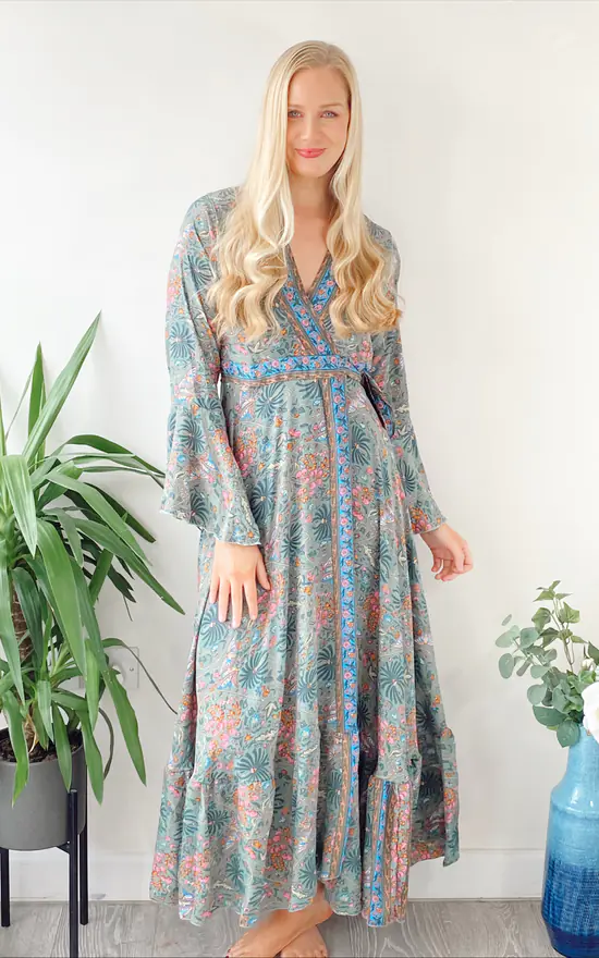 Deals β LEONORA GYPSY Ophelia Green Silk Wrap Boho Maxi π Dress π 6 Deals β LEONORA GYPSY Ophelia Green Silk Wrap Boho Maxi π Dress π - Image 4