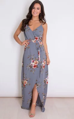 New 🌟 Girl In Mind Mia Floral Wrap Maxi Grey 🔥