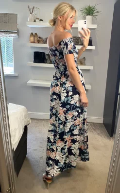 Best Pirce 🎉 Izabel London Navy Floral Bardot Shirred Maxi 👗 Dress 😍 -Alie Street Shop unnamed file 268
