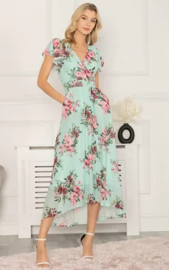 Best Pirce 🌟 Jolie Moi Eleanor Wrap Mesh Maxi 👗 Dress, Green Multi 😀