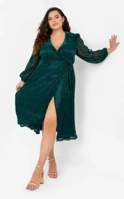 Promo π Lovedrobe Curve Green Shimmer Wrap π Dress β