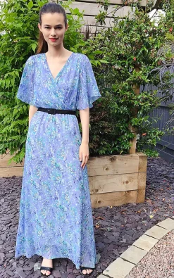 Top 10 π CY Boutique Short Sleeve Wrap Maxi π Dress In Blue Floral Print π