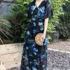 Flash Sale 😍 CY Boutique Short Sleeve Wrap Maxi 👗 Dress In Black Blue Floral Print ❤️