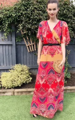 New 🤩 CY Boutique Short Sleeve Wrap Maxi 👗 Dress In Red Color Print 😉 -Alie Street Shop unnamed file 2804