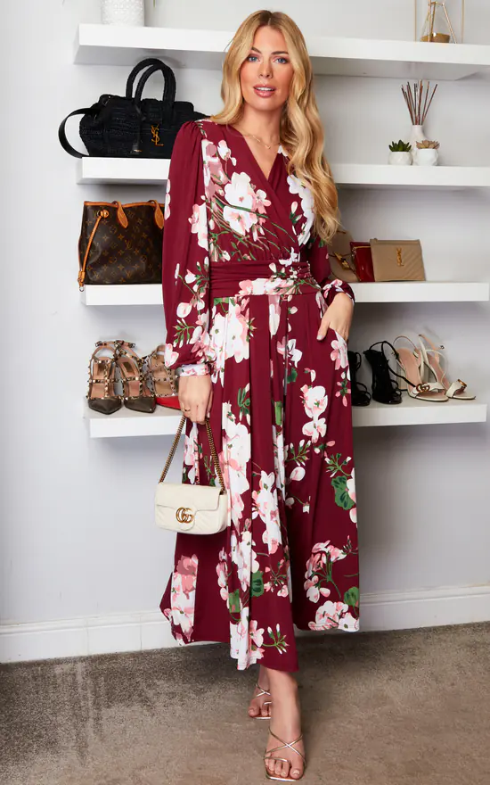 New π Jolie Moi Kamille Floral Long Sleeve π Dress, Dark Red π 4 New π Jolie Moi Kamille Floral Long Sleeve π Dress, Dark Red π - Image 2