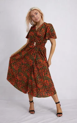 New π Boutique Store Green Half Sleeve Maxi Belted π Dress π