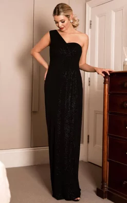 Promo 🎉 Tiffany Rose Maternity Galaxy One Shoulder Glitter Maternity Gown In Black 👍