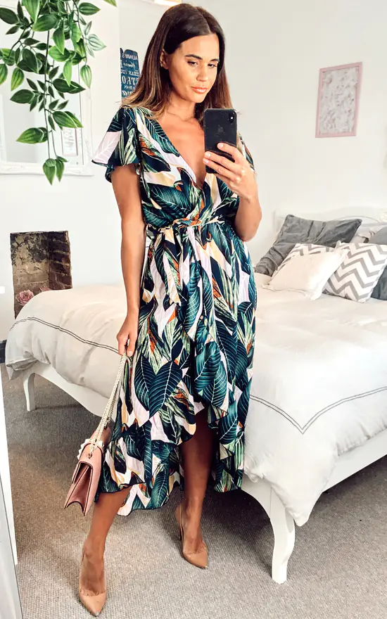 Wholesale π― TENKI LONDON Leaf Print Ruffle Wrap Maxi π Dress In Green β 4 Wholesale π― TENKI LONDON Leaf Print Ruffle Wrap Maxi π Dress In Green β - Image 2
