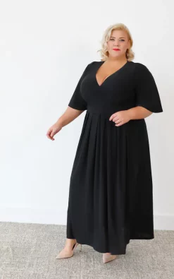 New 😀 Perfect 👗 Dress Company Curve V Neck Flutter Sleeve Midaxi Figure Flattering 👗 Dress Black ✔️