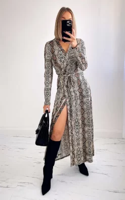 Wholesale 🎉 IKRUSH Alison Wrap Front Printed Maxi 👗 Dress In Snake 🎉