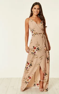 Wholesale 🤩 Girl In Mind Mia Floral Wrap Maxi Beige 🎁