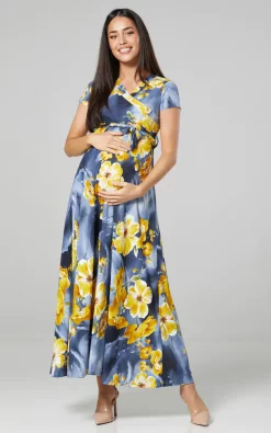 Hot Sale 🛒 Happy Mama Nursing & Maternity Maxi 👗 Dress Graphite With Floral Print 🎁