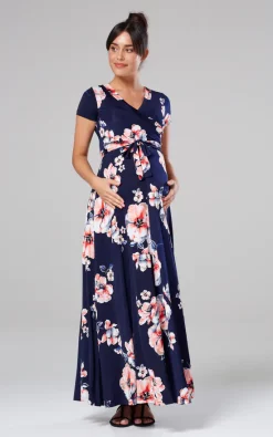 Alie Street Shop 38 Best deal β Happy Mama Maternity & Nursing Wrap Maxi π Dress In Navy & Flowers π₯